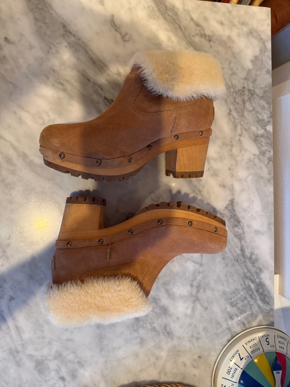 Ugg Suede Shearling Clog Boots in Chestnut - Picture 3 of 6